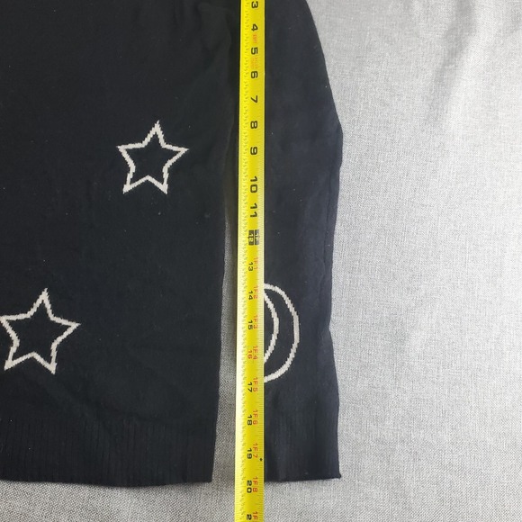 Aqua Sweater Womens Small Black Stars Print Crewneck Cashmere Lightweight - Picture 7 of 10